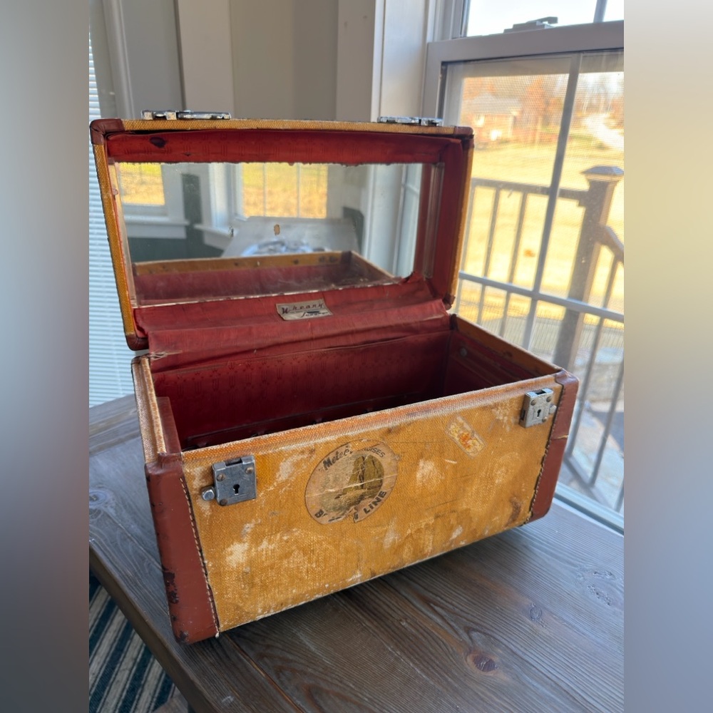 Wheary Vintage Yellow and Red Train Case Luggage